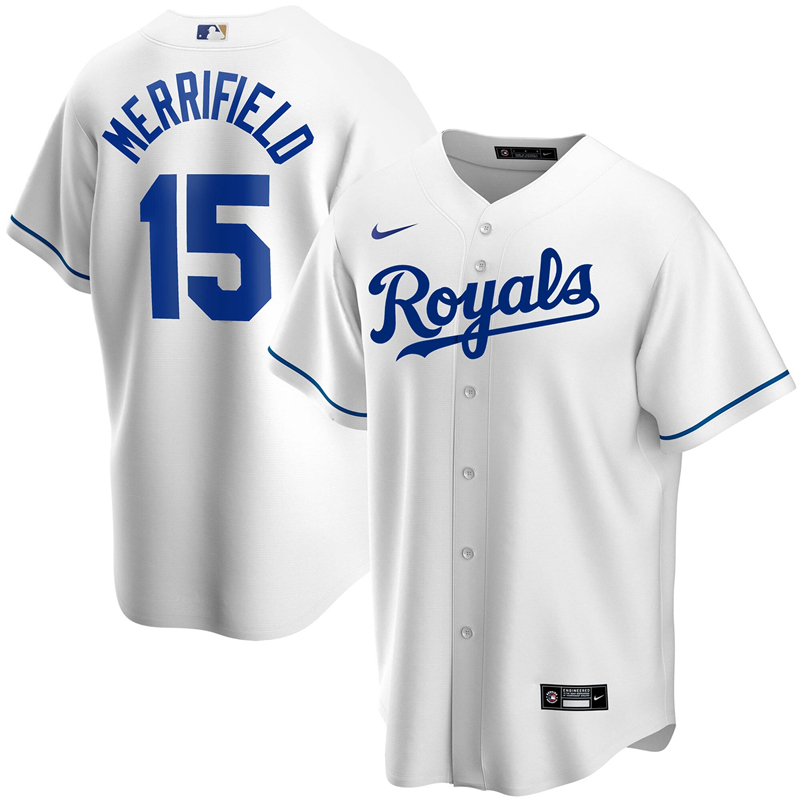 2020 MLB Men Kansas City Royals #15 Whit Merrifield Nike White Home 2020 Replica Player Jersey 1